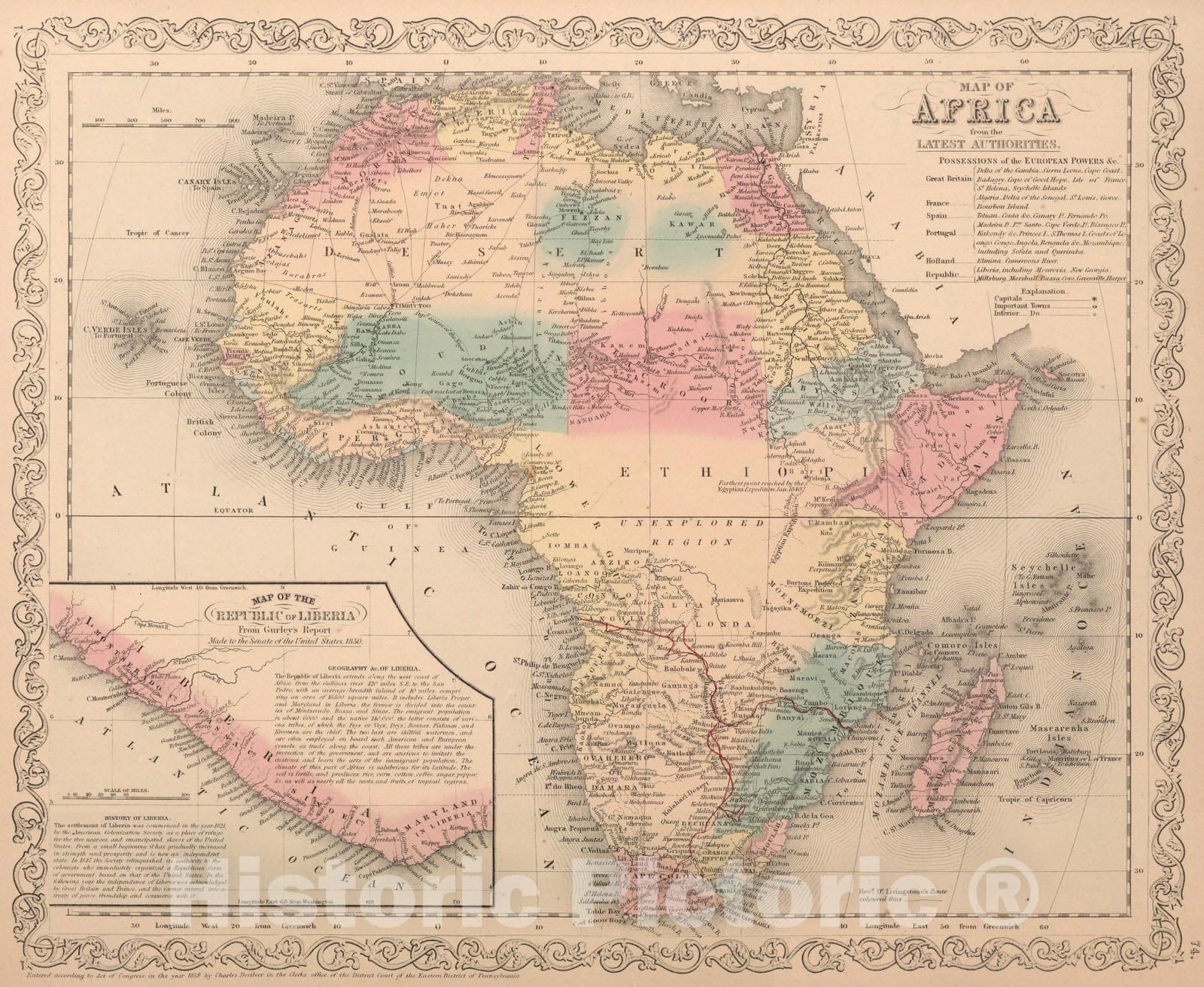 Historic Map : Map of Africa from the Latest Authorities, 1859 - Vintage Wall Art