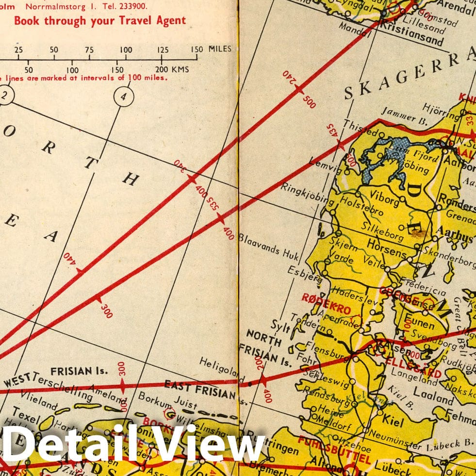 Historic Map : BEA route map : London to Stockholms, 1954 - Vintage Wall Art