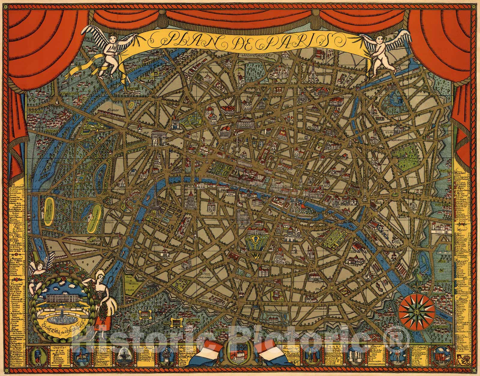 Historic Map : Paris , France, Plan de Paris. Drawn by Ilonka Karasz 1927 , Vintage Wall Art