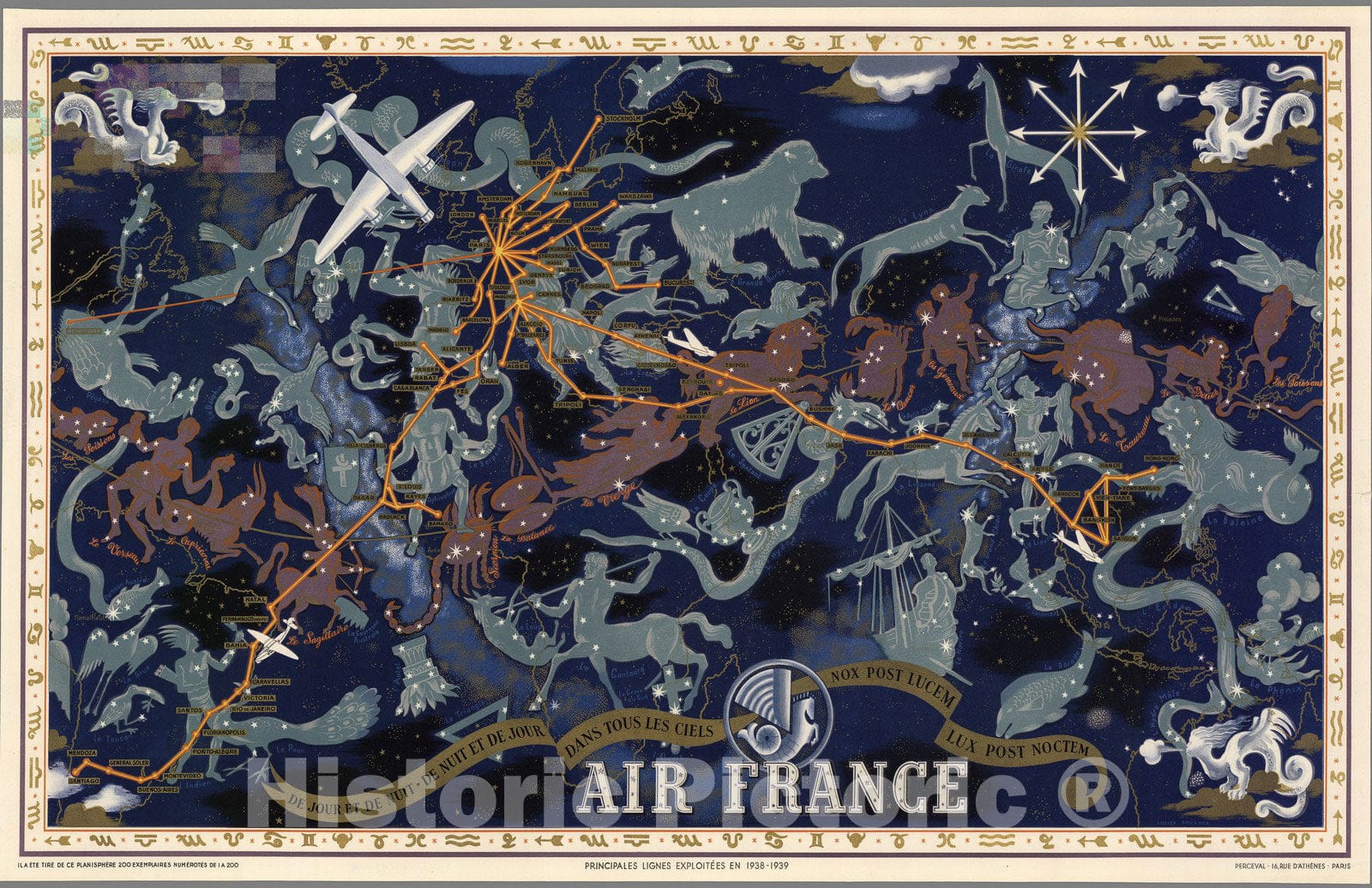 Historic Map : Air France : De nuit et de jour dans tous les ciels, 1939, Vintage Wall Decor