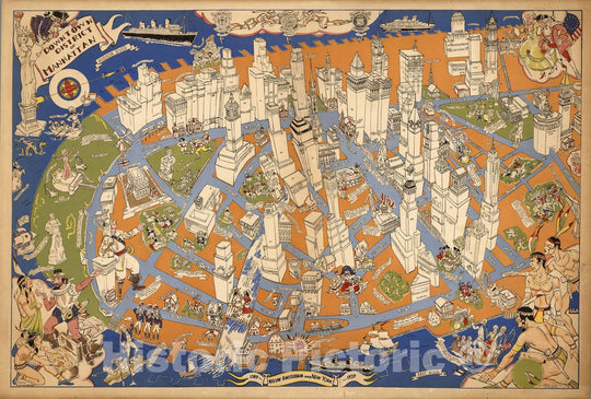 Historic Map : Downtown district of Manhattan. Drawn by A. Zaidenberg 1938 - Vintage Wall Art