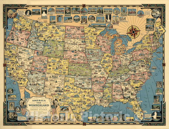 Historic Map - America The Wonderland - A Pictorial Map of The United States, 1941, Ernest Dudley Chase - Vintage Wall Art