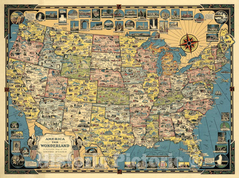 Historic Map - America The Wonderland - A Pictorial Map of The United States, 1941, Ernest Dudley Chase - Vintage Wall Art