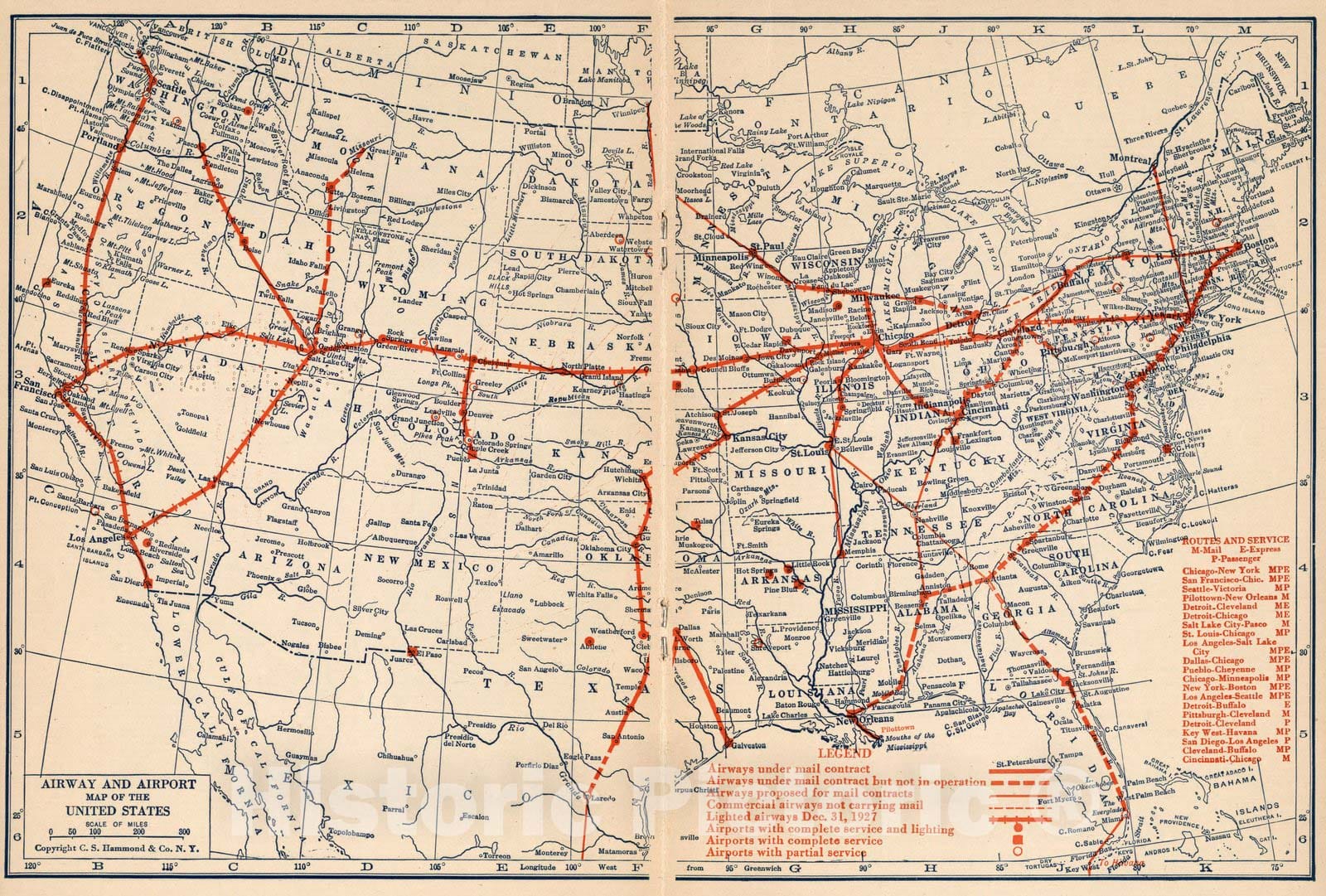 Historic Map : Airway and airport map of the United States, 1928 - Vintage Wall Art