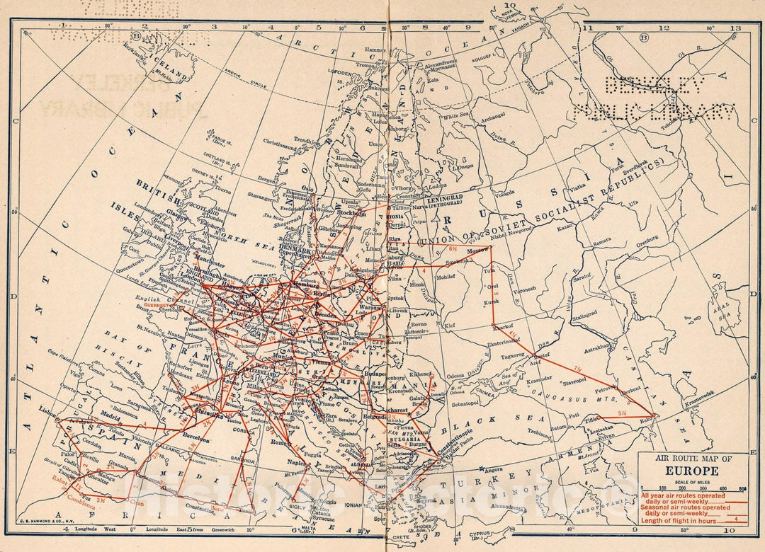 Historic Map : Air route map of Europe, 1928 - Vintage Wall Art