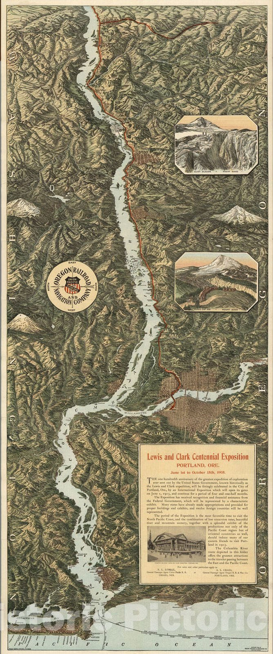 Historic Map : Pocket Map, The Columbia River : Through the Cascade Mountains to the Pacific Ocean 1905 - Vintage Wall Art