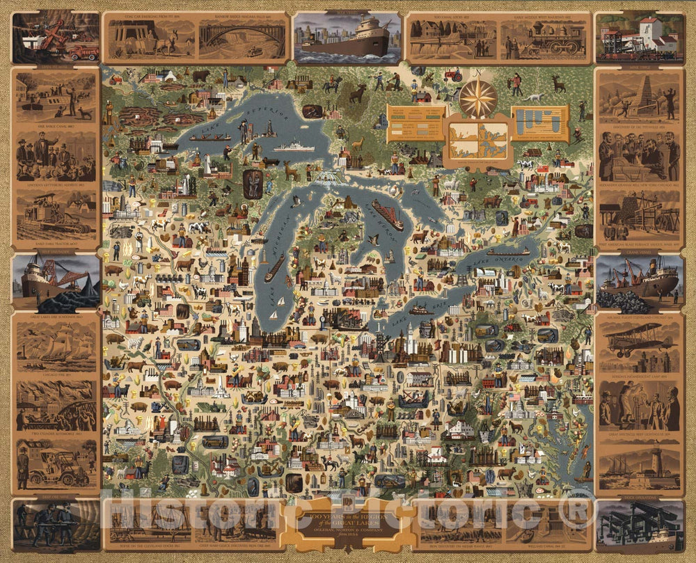 Historic Map - 100 Years in the Region of the Great Lakes. Oglebay, Norton & Company from 1854 1954 - Vintage Wall Art