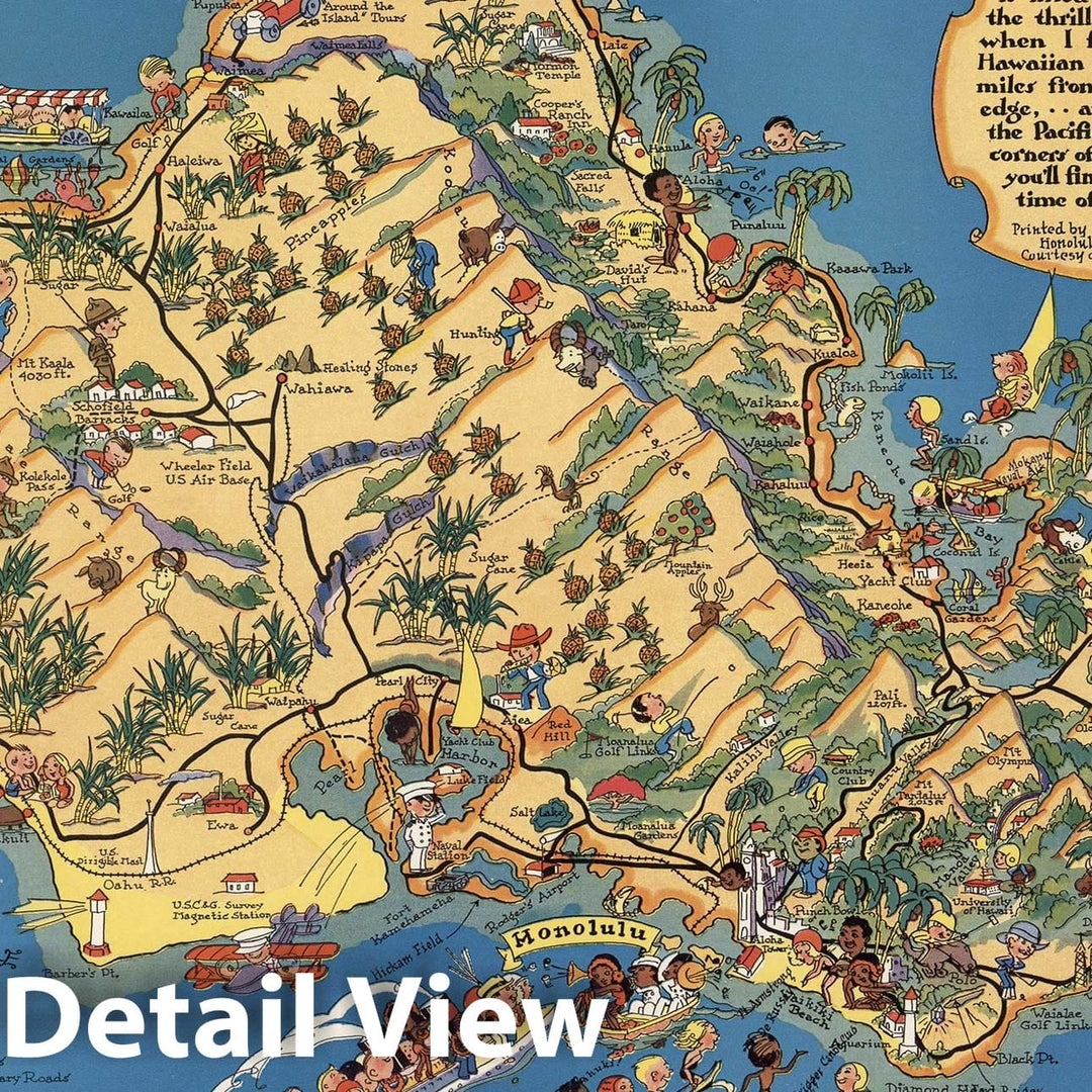 Historic Map - Island of Oahu. published by Honolulu Star Bulletin, Honolulu Hawaii, U.S.A. 1931, Historic Map - Vintage Wall Art