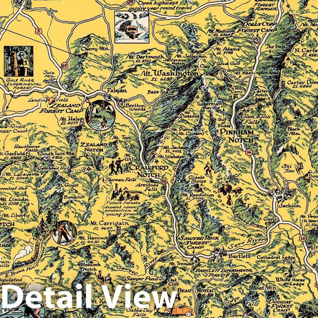 Historic Map : White Mountain National Forest. New Hampshire - Maine 1930 - Vintage Wall Art