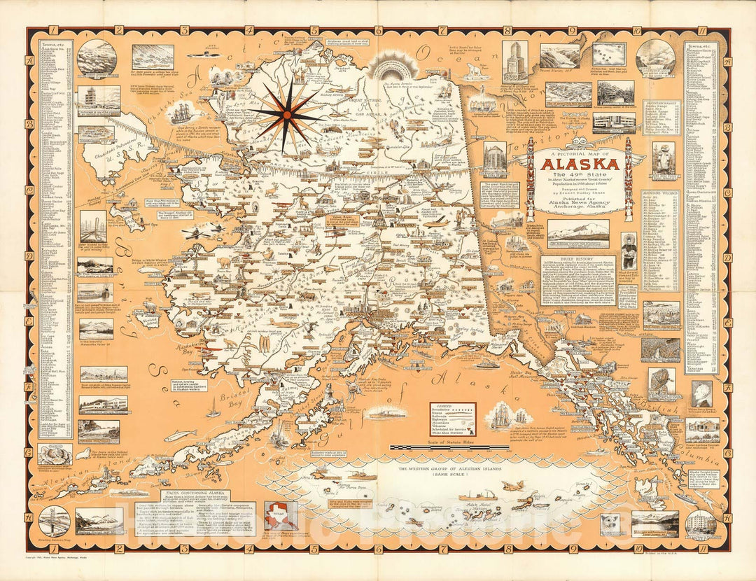 Historic Map : Pictorial Map of Alaska, the 49th State, 1965 - Vintage Wall Art