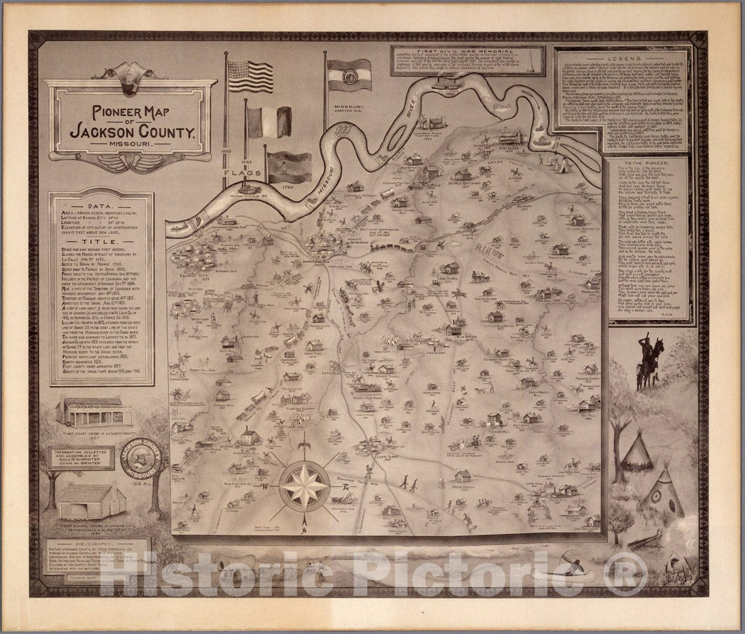 Historic Map : Pioneer Map of Jackson County, Missouri, 1960 - Vintage Wall Art