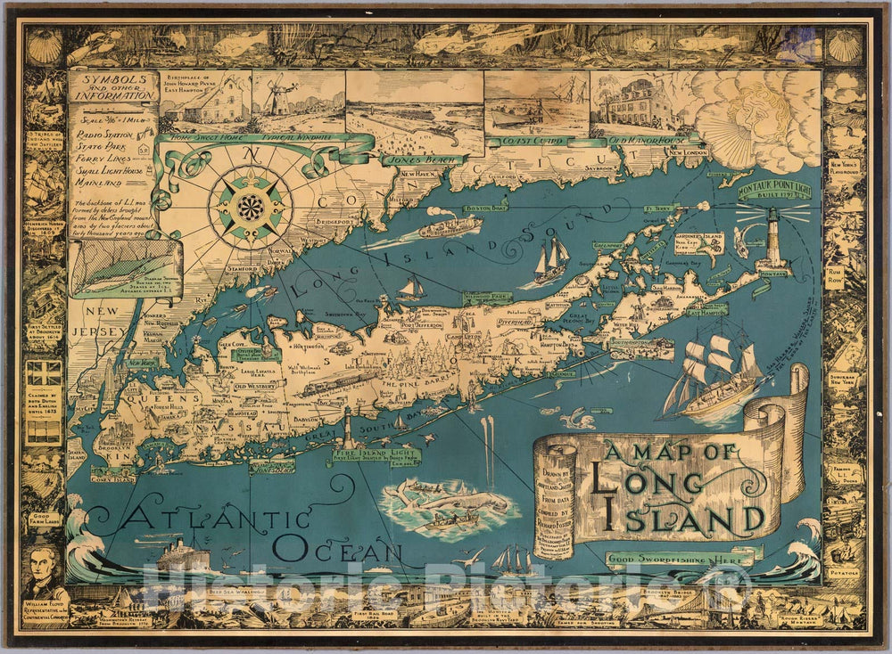 Historic Map - A Map of Long Island. Drawn by Courtland Smith from data compiled by Richard Foster, 1961 - Vintage Wall Art