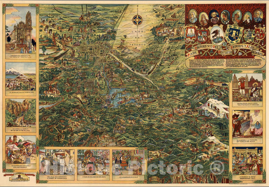 Historic Map : Valley of Mexico; Mexico City 1930 - Vintage Wall Art