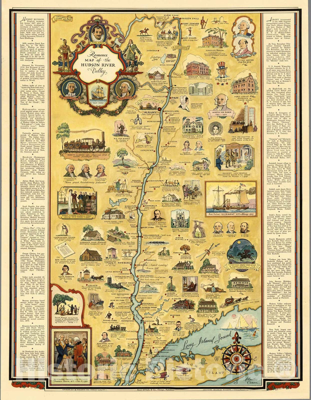 Historic Map - Romance Map of the Hudson River Valley, 1937 - Vintage Wall Art