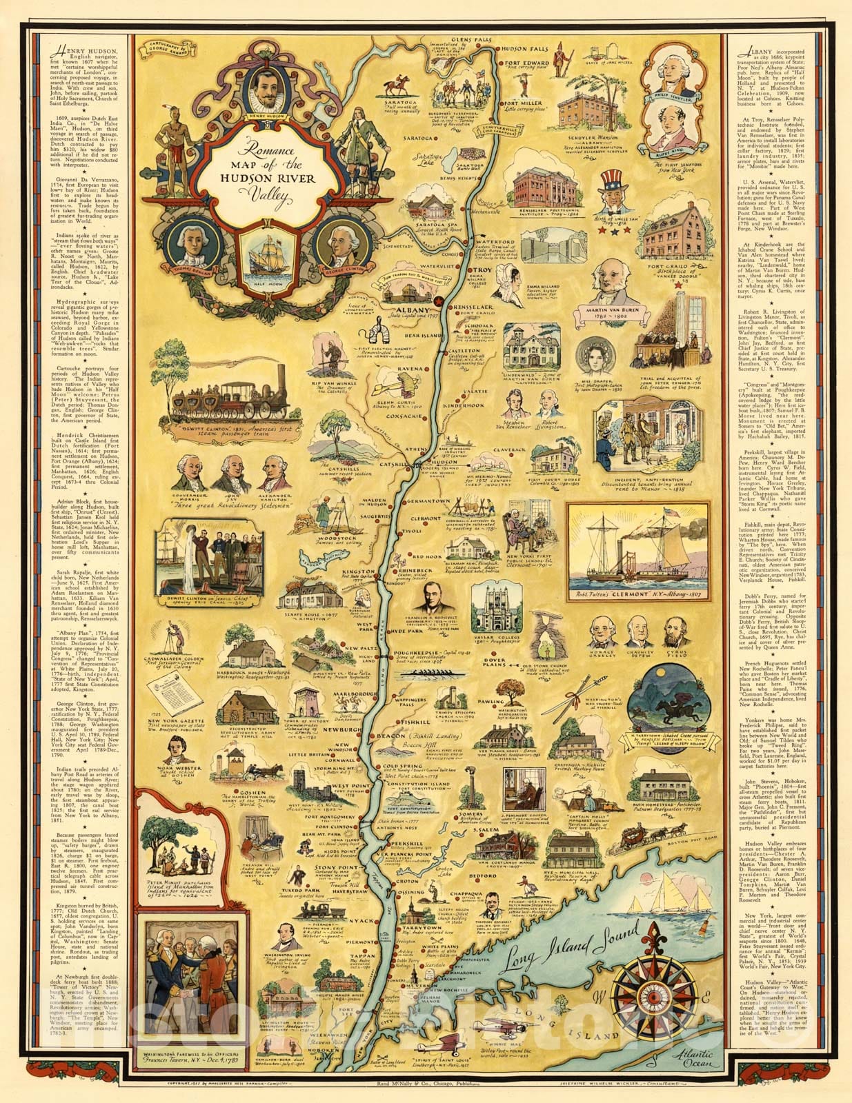 Historic Map - Romance Map of the Hudson River Valley, 1937 - Vintage Wall Art