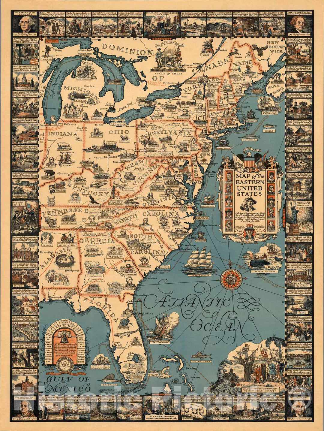 Historic Map : Map of the Eastern United States, 1929 - Vintage Wall Art