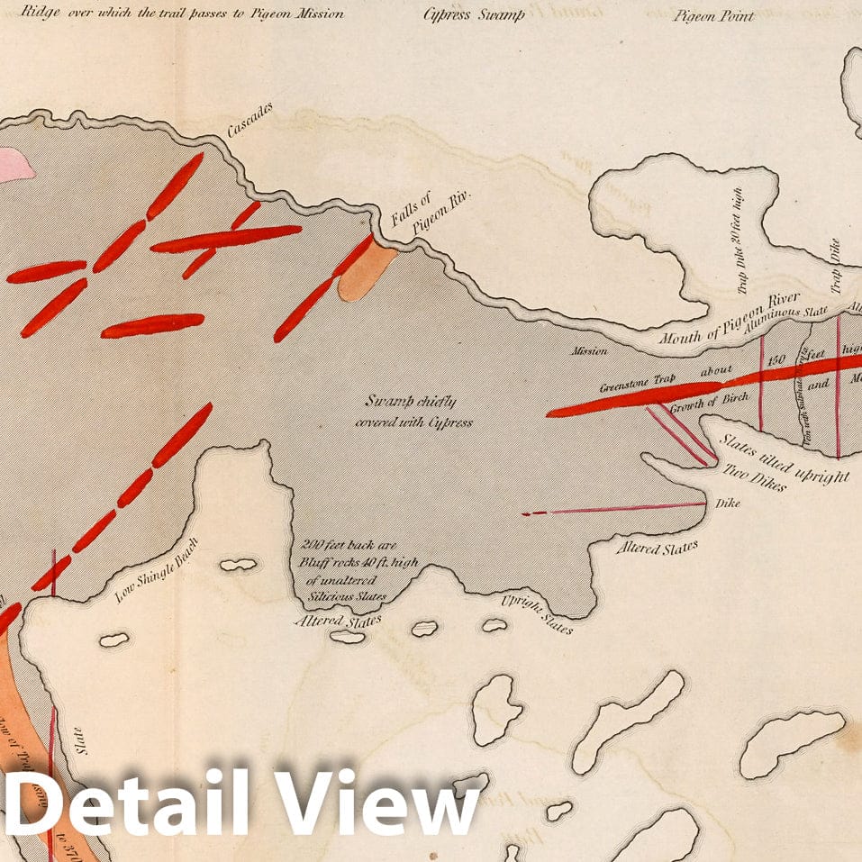 Historic Map : Geological map: Coast view and section of Pigeon Point, 1852 - Vintage Wall Art