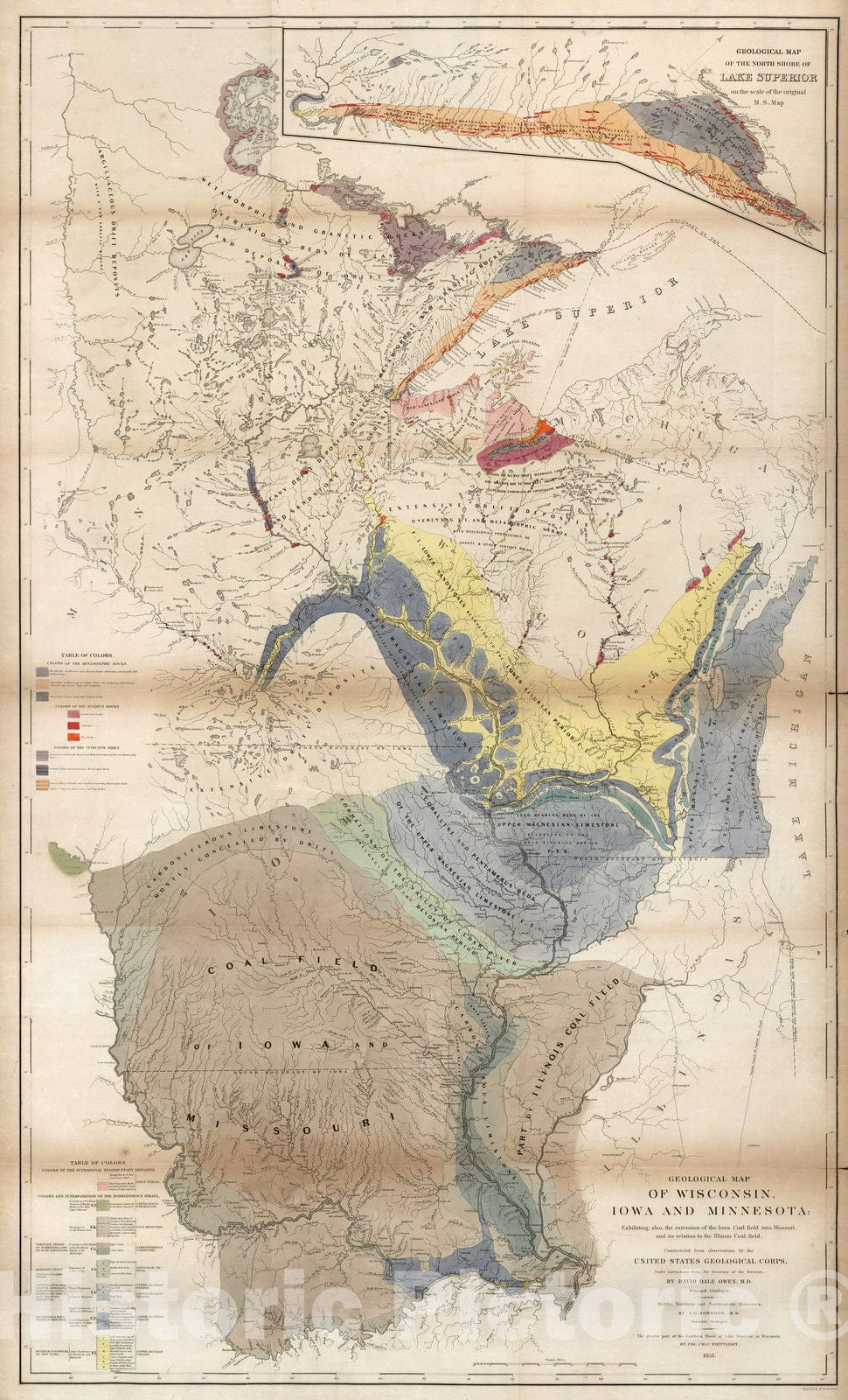 Historic Map : Geological map of Wisconsin, Iowa and Minnesota, 1851 - Vintage Wall Art