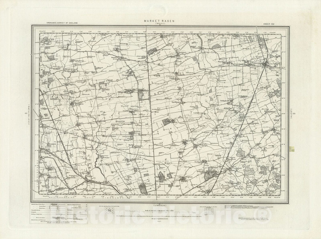 Historic Map : England, 102 Market Rasen 1899 , Vintage Wall Art