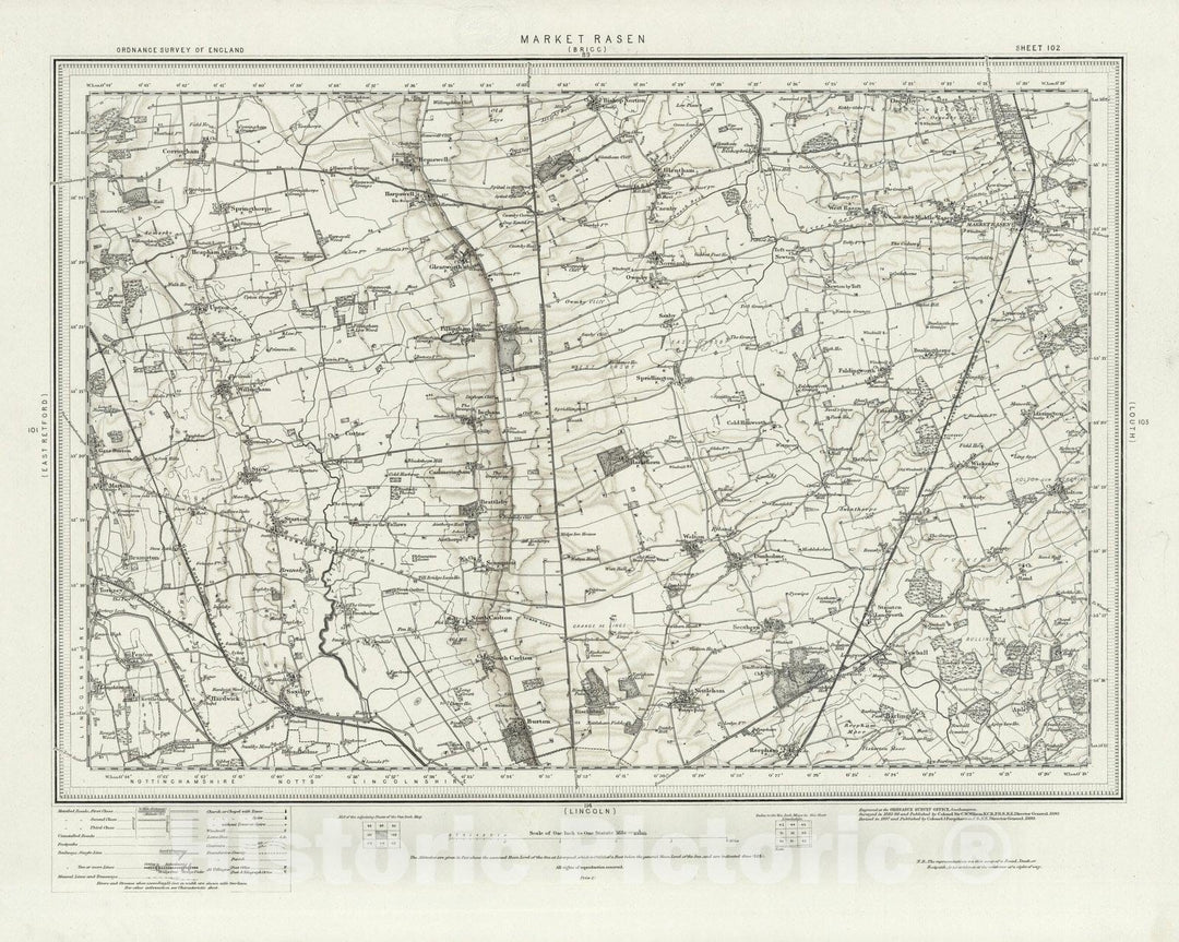 Historic Map : England, 102 Market Rasen (Hills) 1899 , Vintage Wall Art