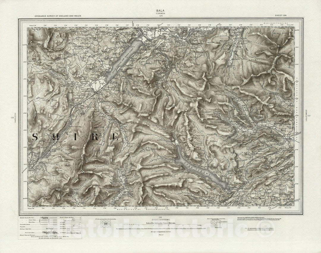 Historic Map : England, 136 Bala (Hills) 1899 , Vintage Wall Art