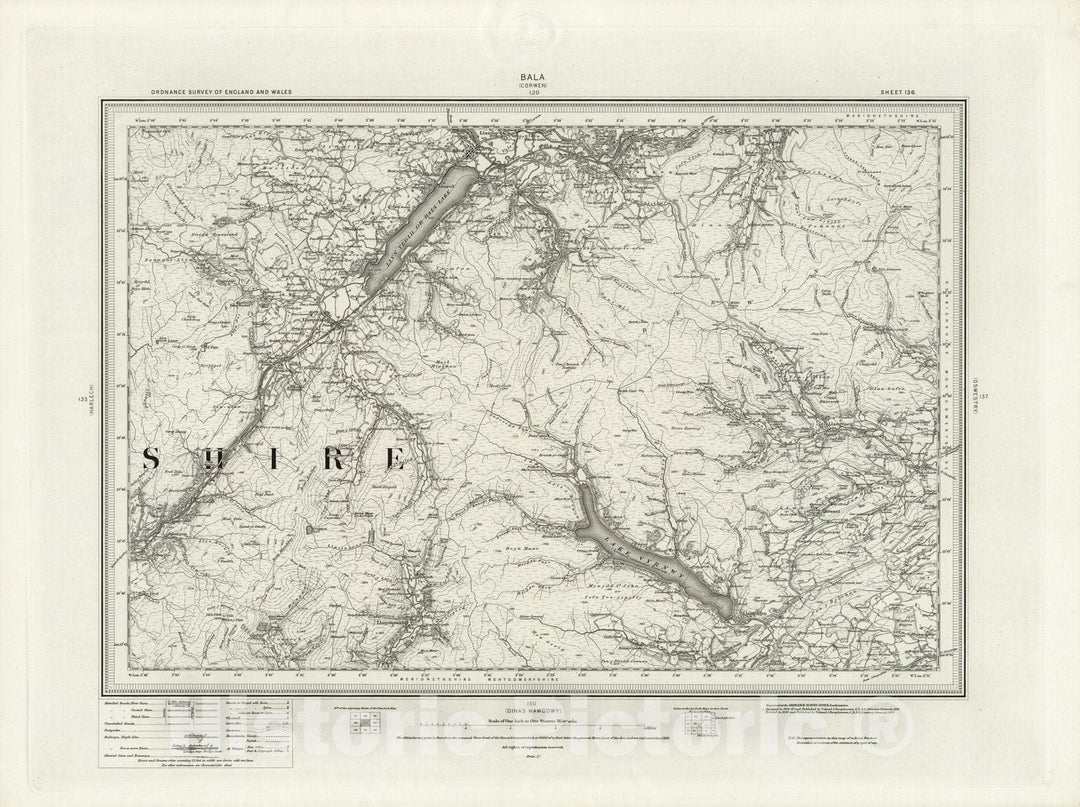 Historic Map : England, 136 Bala 1899 , Vintage Wall Art