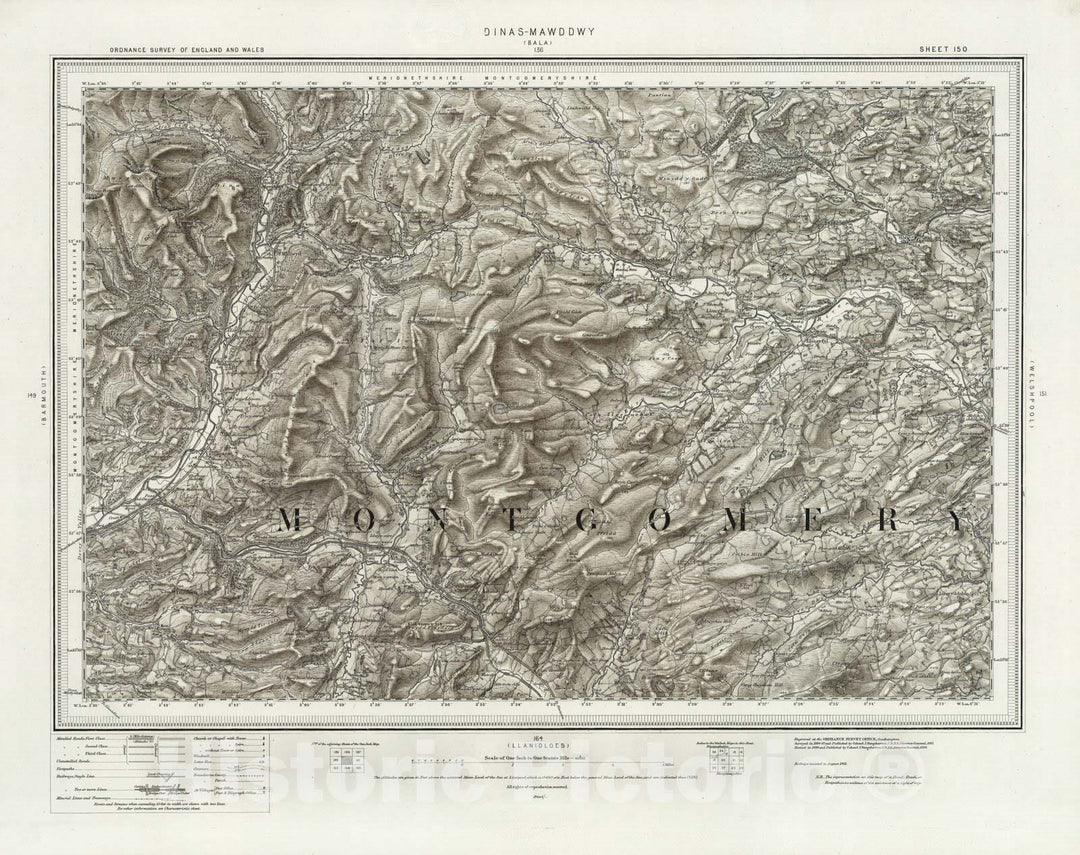 Historic Map : England, Dinas-Mawddwy (Hills) 1899 , Vintage Wall Art