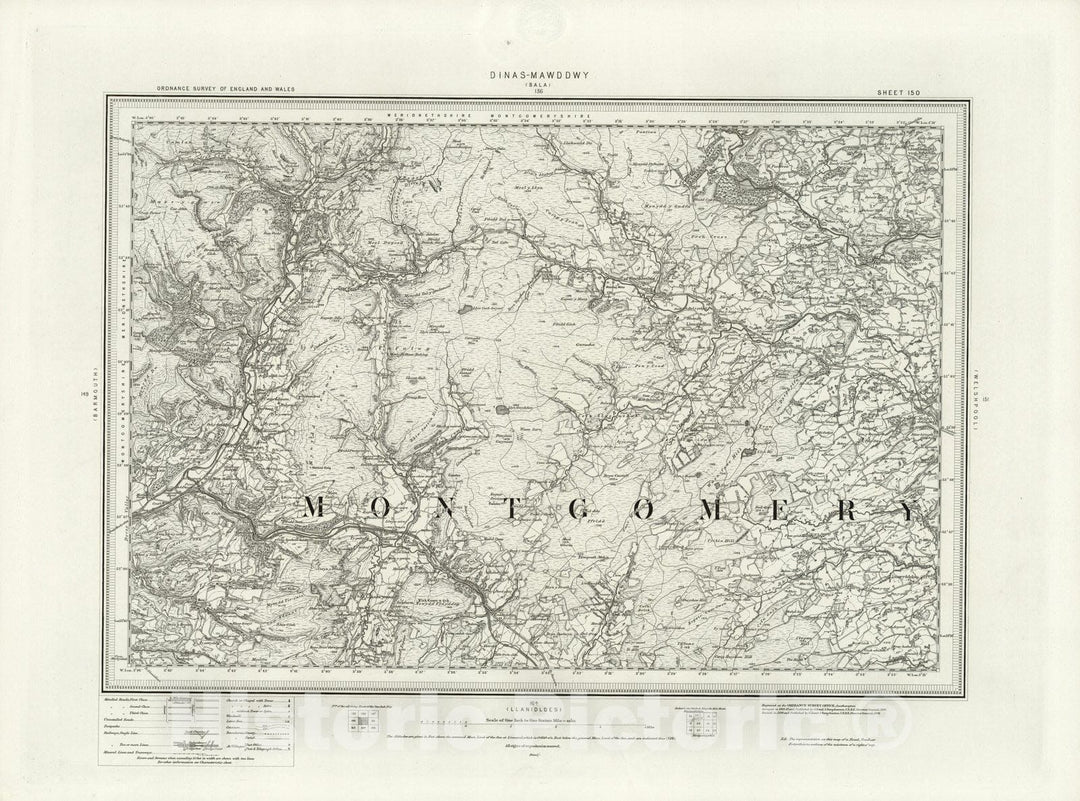 Historic Map : England, Dinas-Mawddwy 1899 , Vintage Wall Art