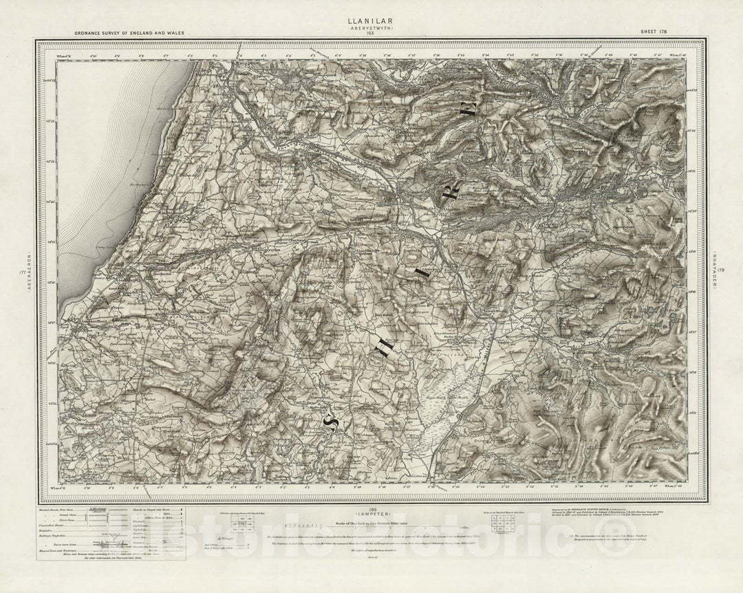 Historic Map : England, 178 Llanilar (Hills) 1899 , Vintage Wall Art