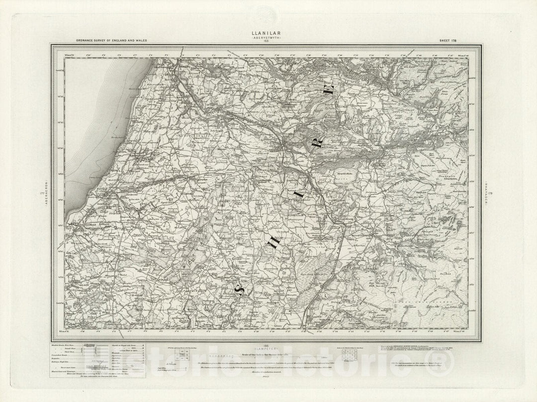 Historic Map : England, 178 Llanilar 1899 , Vintage Wall Art