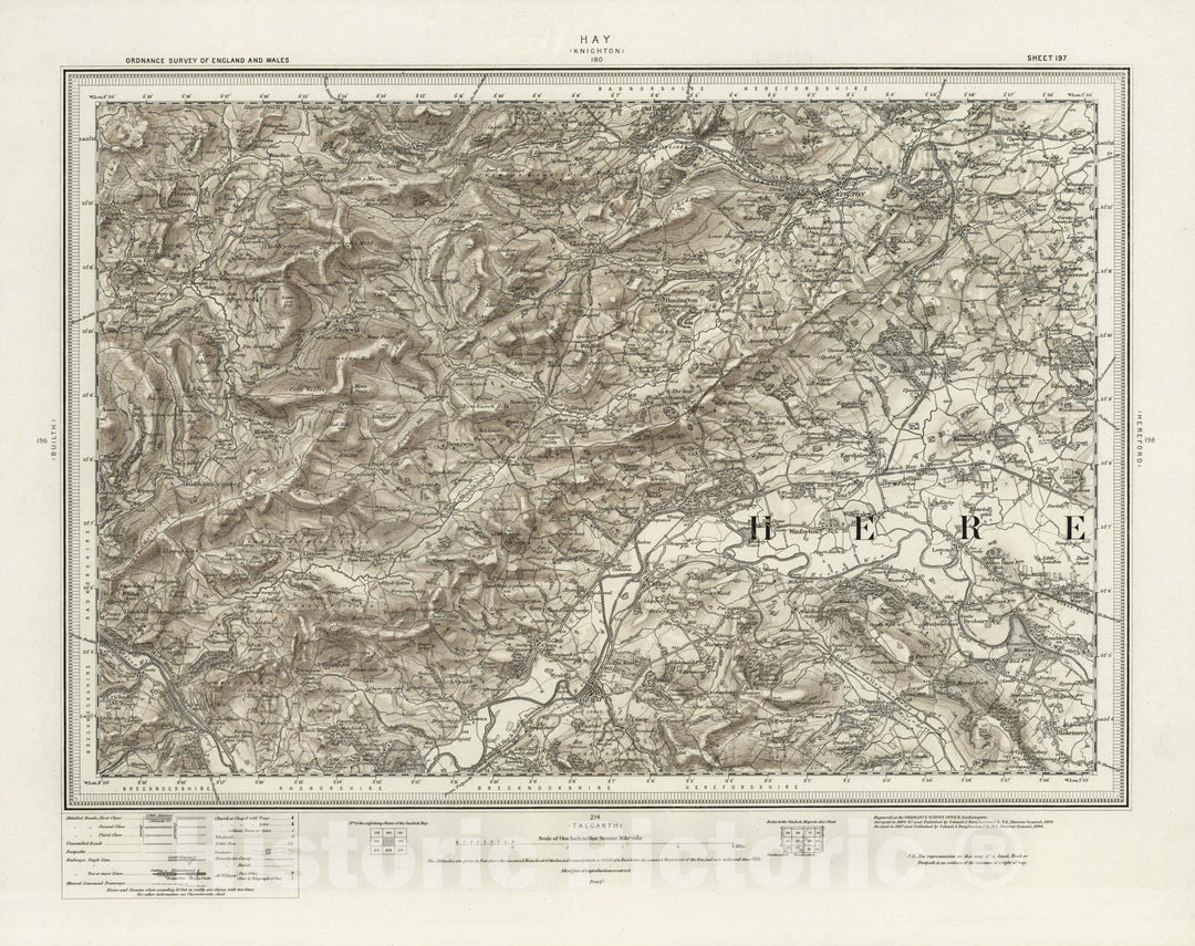 Historic Map : England, 197 Hay (Hills) 1898 , Vintage Wall Art