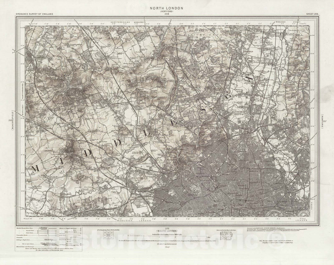 Historic Map : 256 North London (Hills) 1896 - Vintage Wall Art