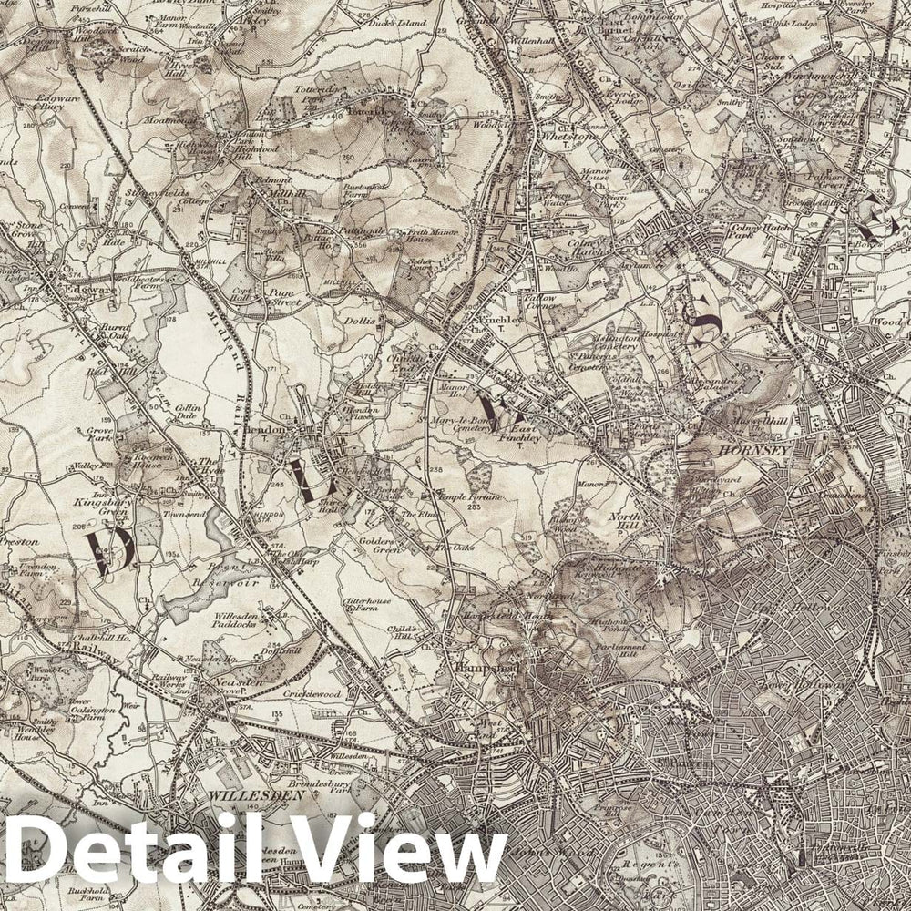 Historic Map : 256 North London (Hills) 1896 - Vintage Wall Art