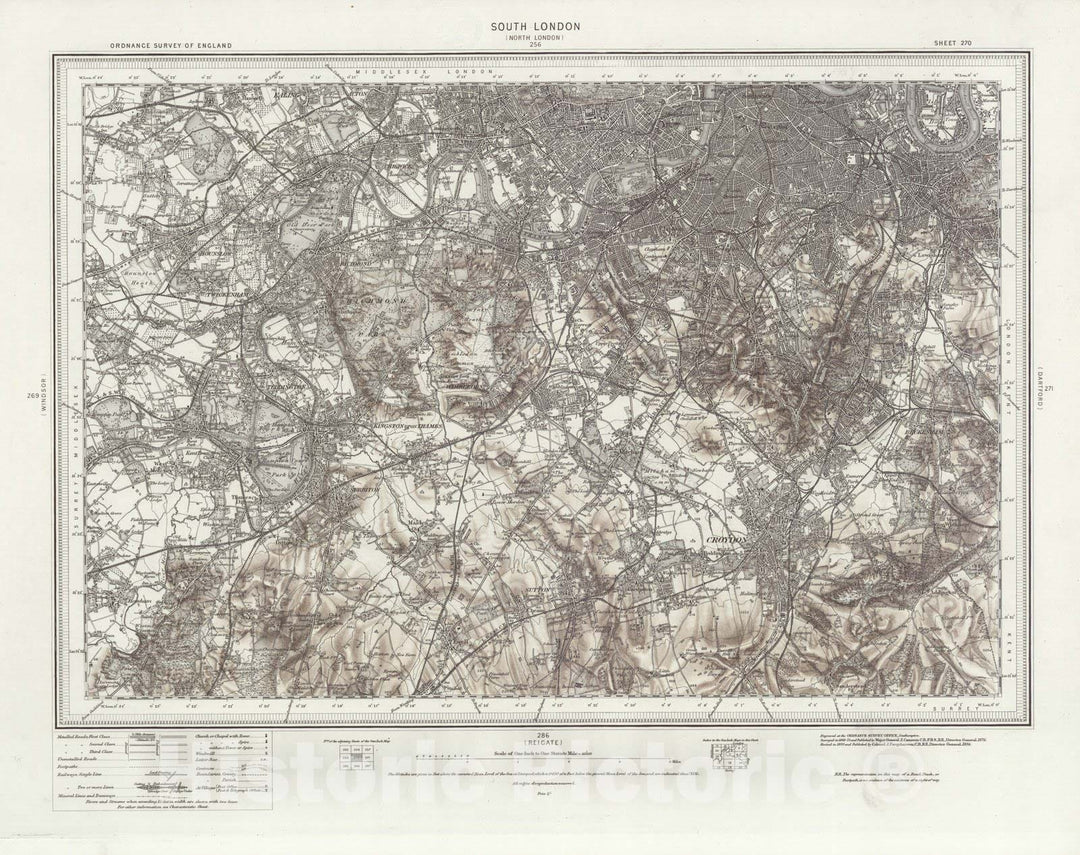 Historic Map : 270 South London (Hills) 1896 - Vintage Wall Art