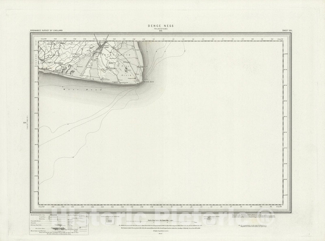 Historic Map : England, 321 Dunge Ness 1895 , Vintage Wall Art