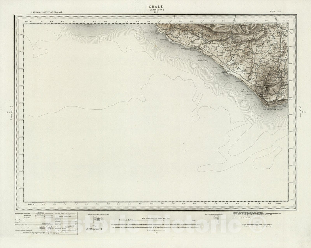 Historic Map : England, 344 Chale (Hills) 1895 , Vintage Wall Art