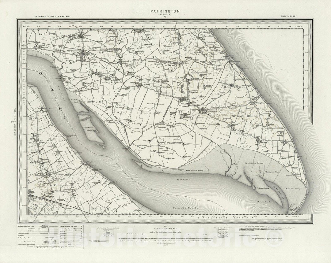 Historic Map : England, 81 Patrington (Hills) 1895 , Vintage Wall Art