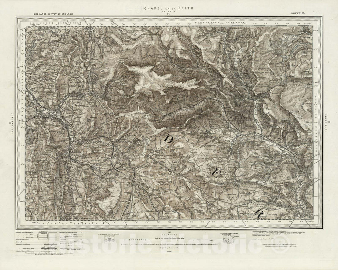 Historic Map : England, 99 Chapel en le Frith (Hills) 1896 , Vintage Wall Art