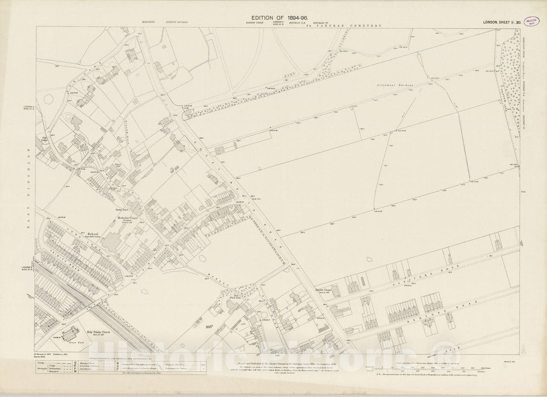 Historic Map : London (England), City Atlas Map, London Sheet II.30 1895 - Vintage Wall Art