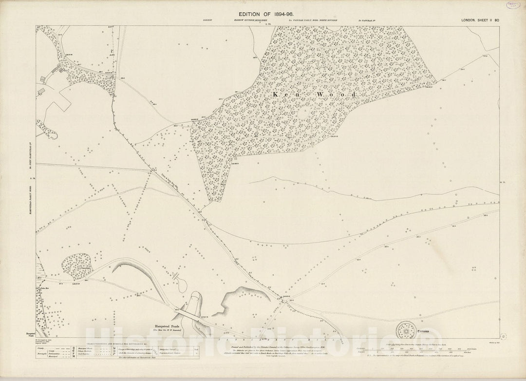 Historic Wall Map : London (England), City Atlas Map, London Sheet II.80 1896 - Vintage Wall Art