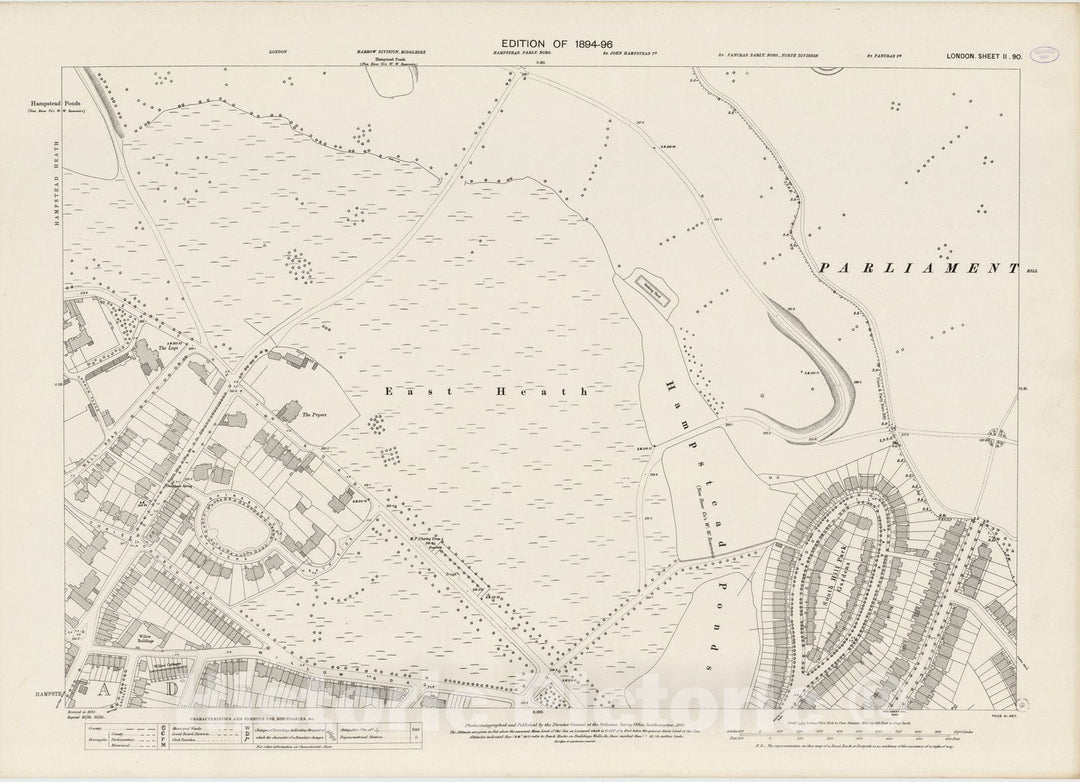 Historic Map : London (England), City Atlas Map, London Sheet II.90 1895 - Vintage Wall Art