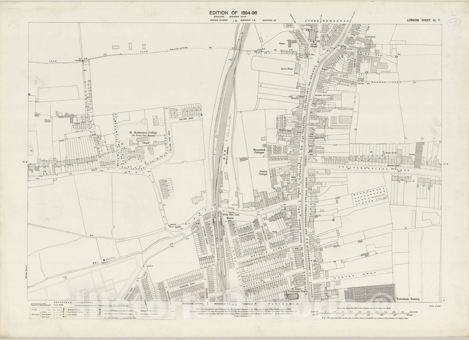 Historic Map : London (England), City Atlas Map, London Sheet III.7 1895 - Vintage Wall Art