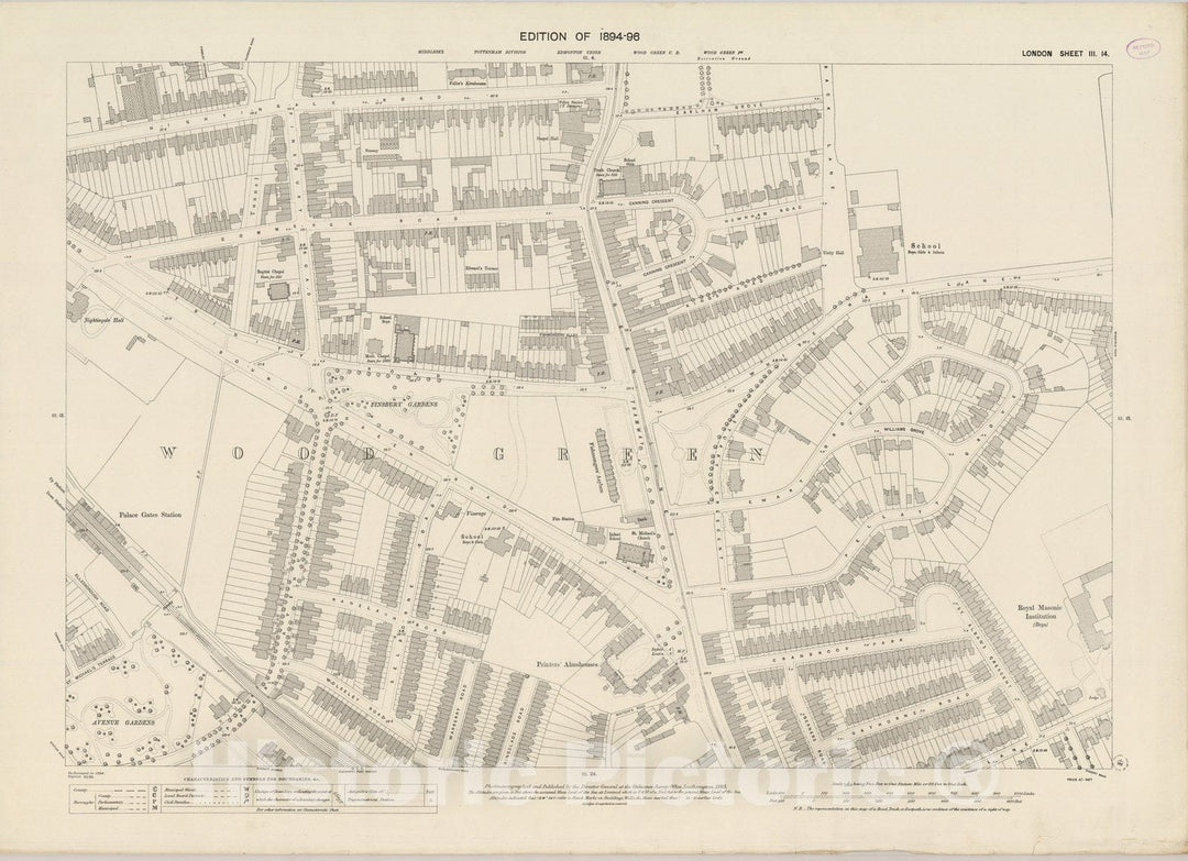 Historic Map : London (England), City Atlas Map, London Sheet III.14 1895 - Vintage Wall Art