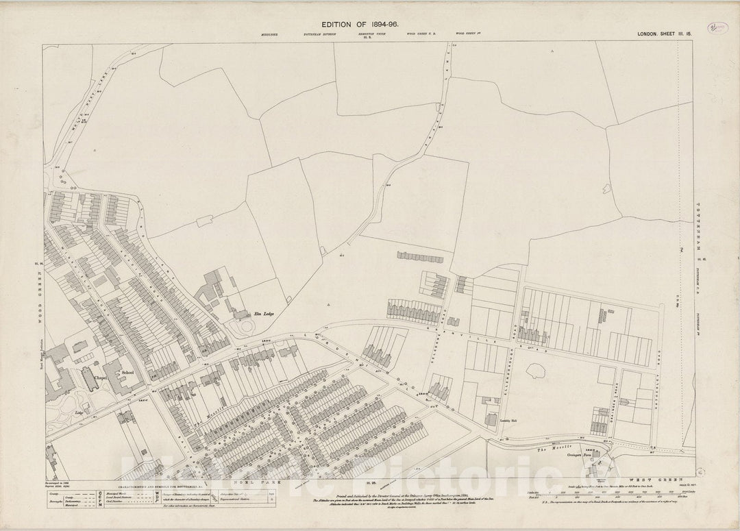 Historic Map : London (England), City Atlas Map, London Sheet III.15 1895 - Vintage Wall Art