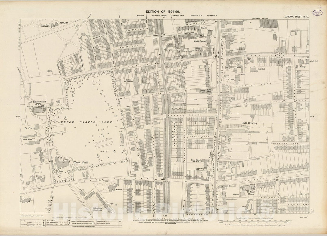 Historic Map : London (England), City Atlas Map, London Sheet III.17 1895 - Vintage Wall Art