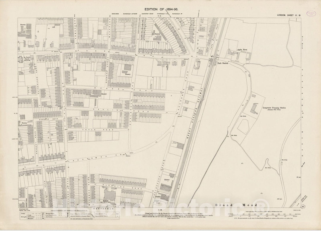 Historic Map : London (England), City Atlas Map, London Sheet III.18 1895 - Vintage Wall Art