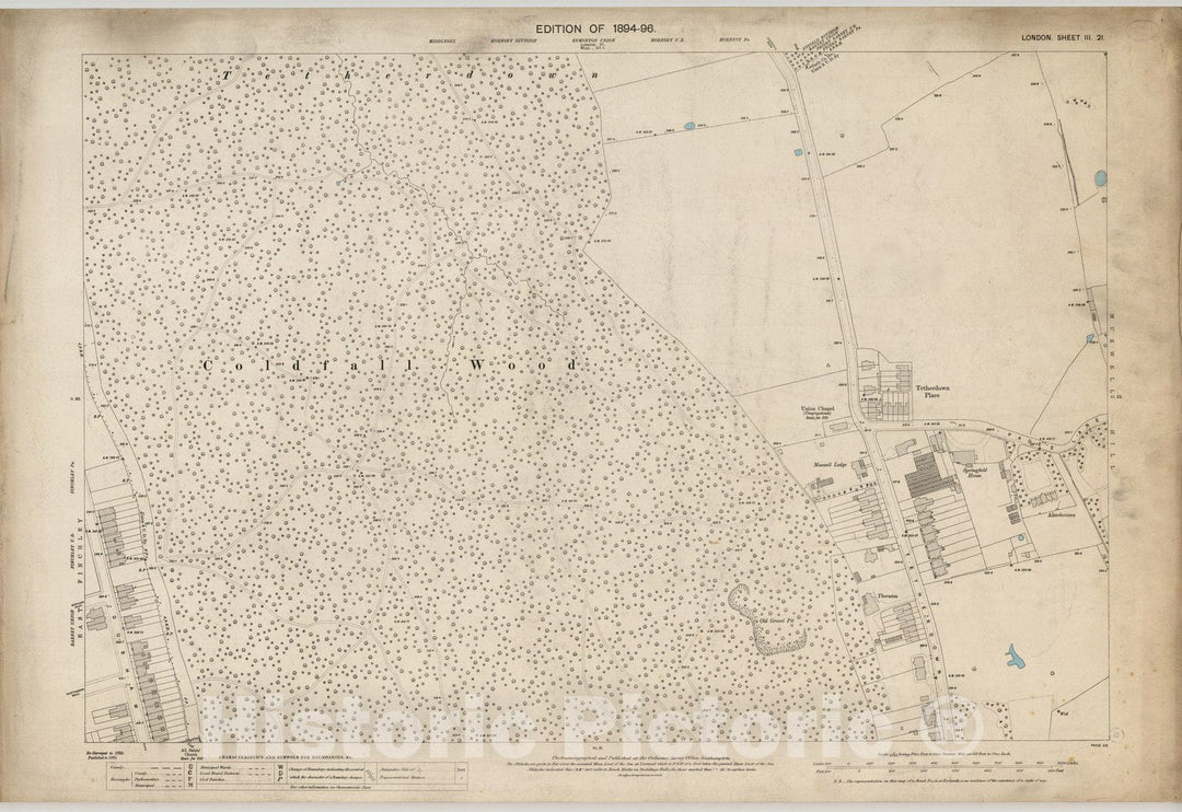 Historic Map : London (England), City Atlas Map, London Sheet III.21 1895 - Vintage Wall Art