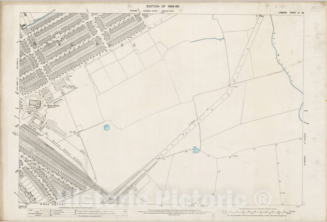 Historic Map : London (England), City Atlas Map, London Sheet III.25 1895 - Vintage Wall Art