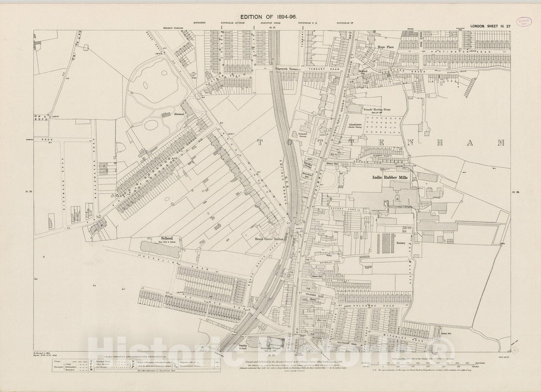 Historic Map : London (England), City Atlas Map, London Sheet III.27 1895 - Vintage Wall Art