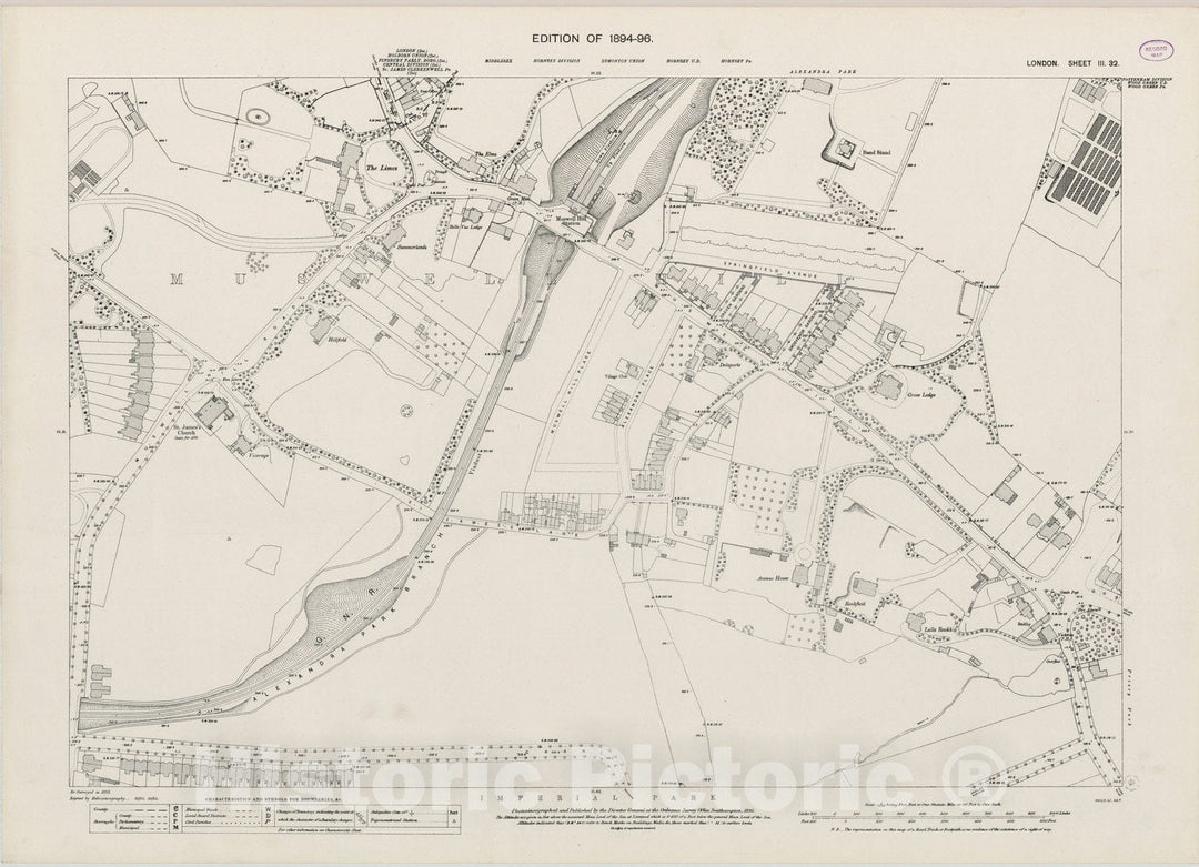 Historic Map : London (England), City Atlas Map, London Sheet III.32 1895 - Vintage Wall Art